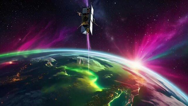 Spaceship Gliding Through Cosmic Aurora: A Stunning Journey in Space