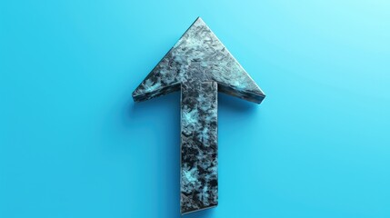 Blue background with a metallic arrow pointing upwards, illustrating growth, progress, and direction in personal and business development..