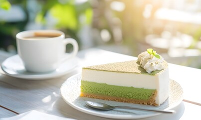 Piece of matcha cheesecake , Generative AI