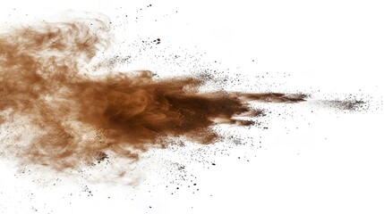 Abstract Powder Explosion with Chili Powder Centered, Dust Particles Flying, Creative Concept for Design and Decoration. High-Definition Abstract Shape and Texture in a White Background
