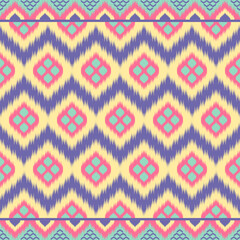 Colorful of Ikat pattern, Thai art design, Ikat Ornament style, Ikat Print. Abstract geometric seamless pattern background traditional ethic for clothing, fabric, textile, fashion.