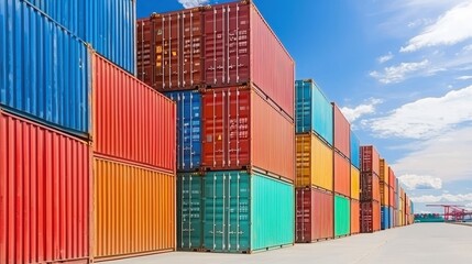 Fototapeta premium Colorful Shipping Containers Stacked in Port