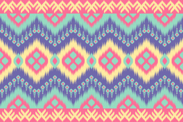 Colorful of Ikat pattern, Thai art design, Ikat Ornament style, Ikat Print. Abstract geometric seamless pattern background traditional ethic for clothing, fabric, textile, fashion.