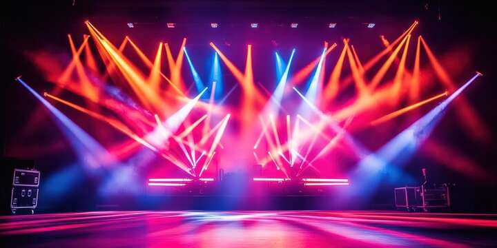 Vibrant stage lights create a colorful dynamic atmosphere, perfect for concerts and events, showcasing mesmerizing visual effects.