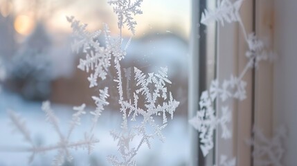 Naklejka premium Frost on window wallpaper