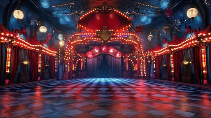 Eerie and atmospheric night scene of a vintage circus tent with twinkling lights.