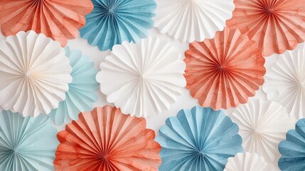 Red, white, and blue watercolor fan elements, creating a vibrant and dynamic pattern