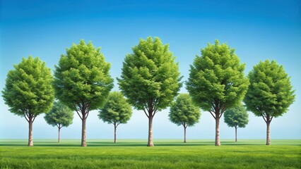 Fototapeta premium Row of trees isolated on background, rendering,nature, forest, trees, eco, environment, scenic, landscape, greenery, garden