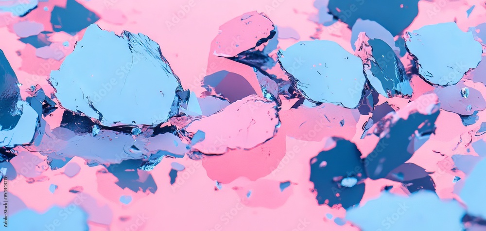 Poster abstract modern art in shades of blue and pink with textured elements, creating a vibrant and dynami
