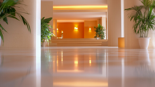 Modern Lobby Interior with Warm Lighting