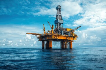 Offshore oil platform under a blue sky in the ocean