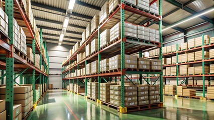 Fototapeta premium Warehouse with Cardboard Boxes on Shelves.