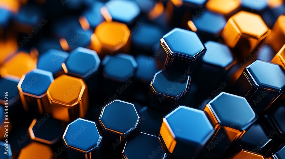 Poster abstract hexagonal pattern in blue and orange