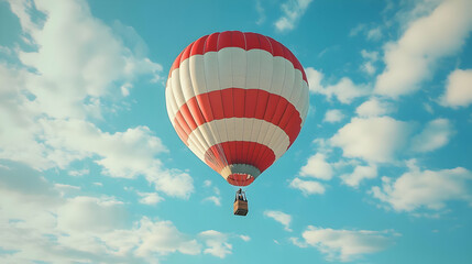 Naklejka premium Hot Air Balloon Flying in Blue Sky with White Clouds
