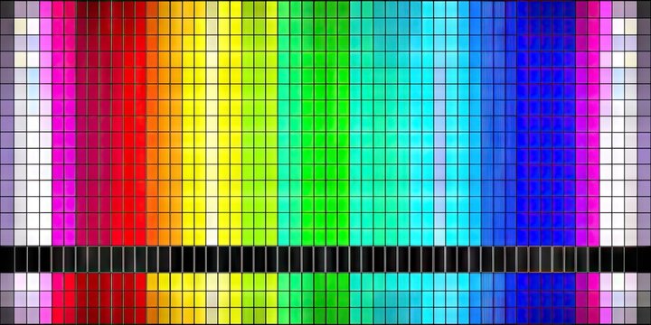 Vibrant, high-contrast test pattern featuring a grid of colored bars and numerical identifiers, commonly used for calibrating and adjusting television and video equipment settings.