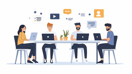 Fototapeta premium Diverse Team Working Together on Laptops in Modern Office