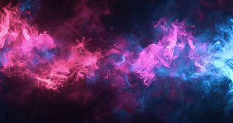 Fototapeta premium A vibrant blend of pink and blue smoke swirling against a dark background, creating an abstract effect.
