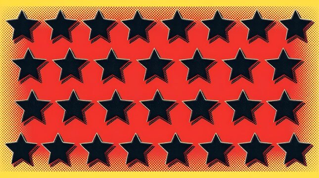 Black stars on yellow and red gradient background. Perfect for festive event invitations, party flyers, and cheerful social media graphics.