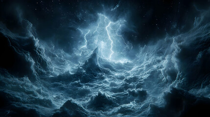 Fototapeta premium Stormy Sea with Lightning and Stars