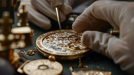 Skilled watchmaker carefully repairs a delicate and intricate luxury timepiece with precision and expertise.