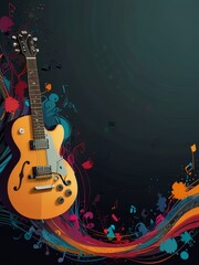 Musical Instruments Background with Colorful Splashes and Notes