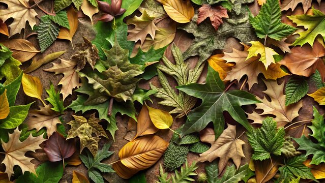 Vibrant, intricate camouflage patterns featuring leafy greens, earthy browns, and subtle grays, perfect for