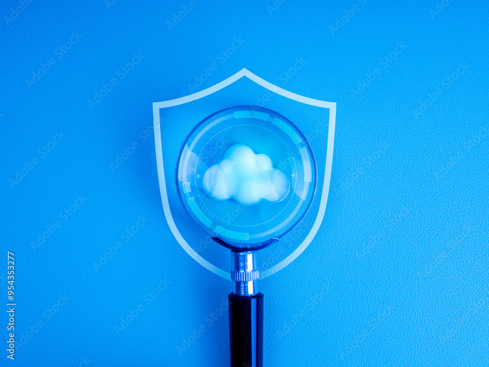 Poster cloud computing secure management technology, cybersecurity data system storage service concept. shi