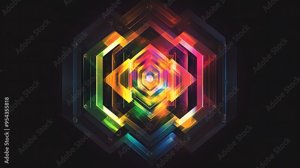 Aufkleber abstract hexagon tunnel with glowing colors and depth