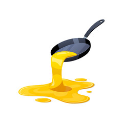 Frying pan spills cooking oil vector isolated on white background.