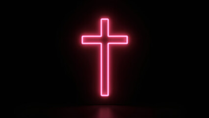 Fototapeta premium Neon cross of Jesus Christ glowing brightly Symbol of faith prayer and spirituality