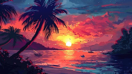 Tropical sunset wallpaper
