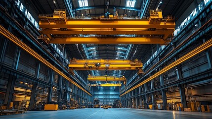 Industrial Factory Interior with Overhead Cranes