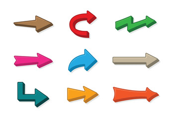 Cartoons colorful arrow collection of different curves arrow icons in modern style vector illustration