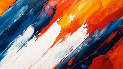 Abstract Painting with Blue, White, Orange, and Red Strokes