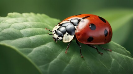 Fototapeta premium ladybug on leaf closeup photo