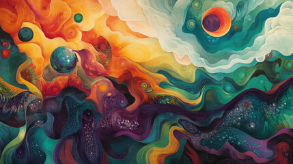 Obraz premium A striking and vibrant landscape showcasing a swirl of colors and fantastical, abstract forms. Perfect for creating visually stunning and imaginative artwork.
