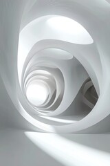 Obraz premium Abstract white spiral tunnel design with light at the end.
