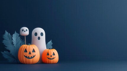 Halloween marketing brainstorming session, business team with spooky props, 3D illustration