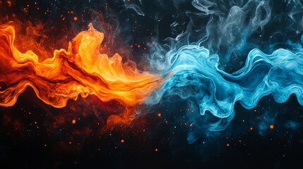 Abstract Swirling Fire and Water Against a Black Background