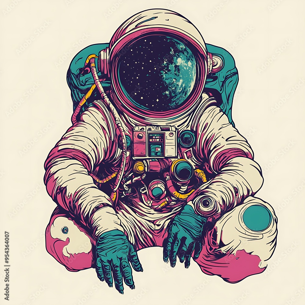 Poster an astronaut with a view of space through his helmet