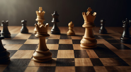 Illustration of a chessboard with a strategic move being made to protect the king, symbolizing risk mitigation in decision-making with copy space.

