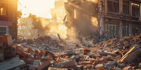 Building demolition with remaining fragments