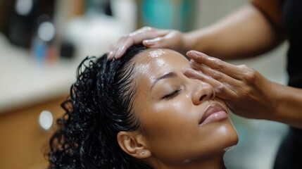 Naklejka premium Woman Receiving Facial Treatment at Spa