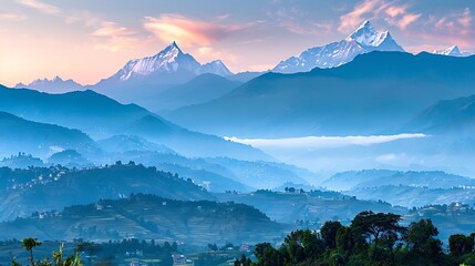 Misty Mountain Peaks at Dawn