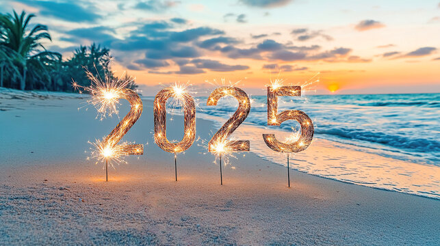 Sparklers 2025 on the beach, New year eve celebration, New year wellness resolution
