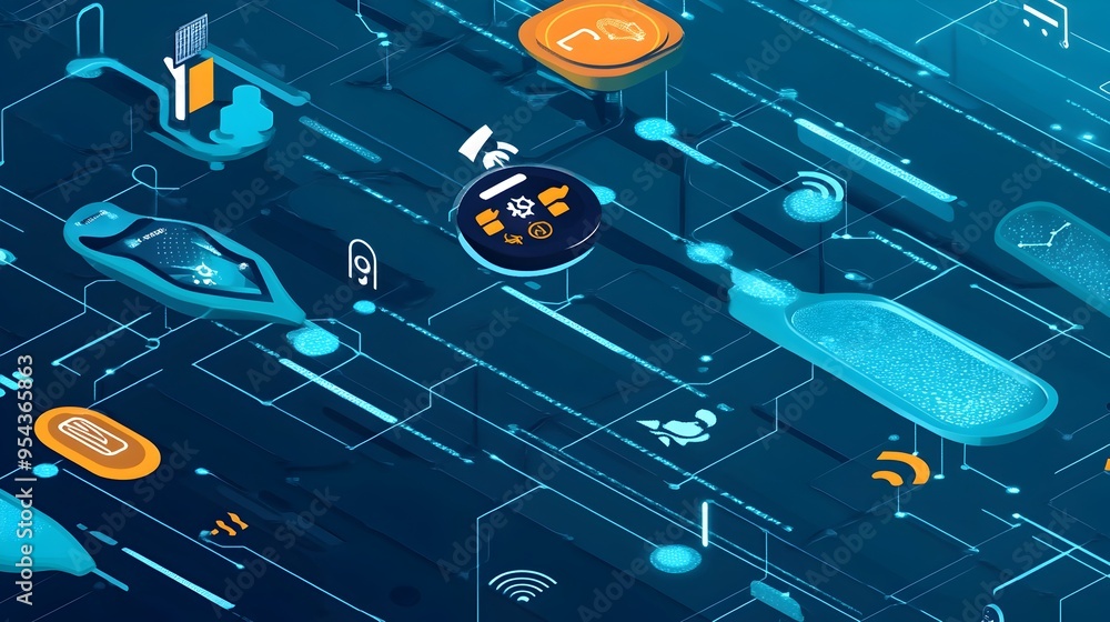 Poster graphic of the internet of things iot technology applied to swimming and pool equipment highlighting