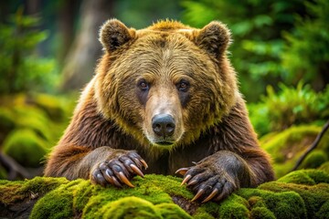 Obraz premium Grizzly bear claws wild rugged organic texture natural earthy earthy mossy green forest 