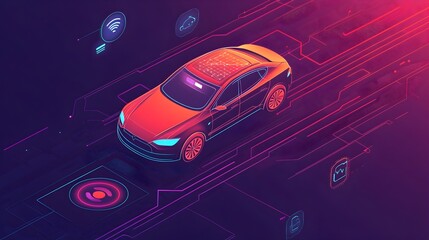 Innovative Graphic Showcasing the of Internet of Things IoT Technology in Electric Vehicles Emphasizing IoT Based Maintenance Alerts and Smart Driving Assistance Features