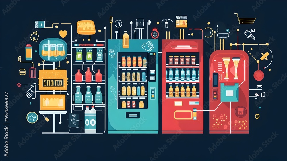 Poster of an iot enabled automated beverage vending machine system showcasing cashless payment options cust