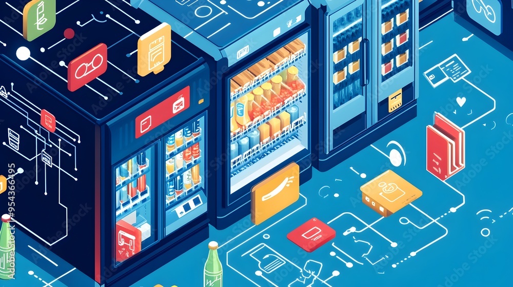 Poster graphic showcasing the internet of things iot technology for automated beverage vending machines hig